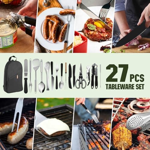 Camping Cooking Utensils Set, 27Pcs Camping Kitchen Utensils Organizer Travel Set, Kitchens Portable Cooking, Spoon, clip, fruit knife — view 4