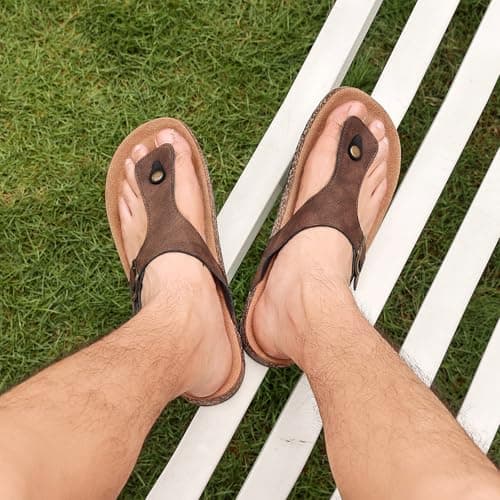 Foinledr Cork Footbed Sandals for Women & Men, Adjustable Buckle Flip Flops — view 2