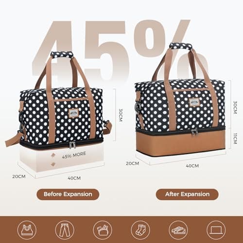 Lekesky Travel Holdall Bag for Women – Underseat Cabin Bag for Ryanair (40×30×20cm), Ideal for Weekend Trips, Overnight Stays, Gym, Sports or Hospital Use (Dot) — view 3