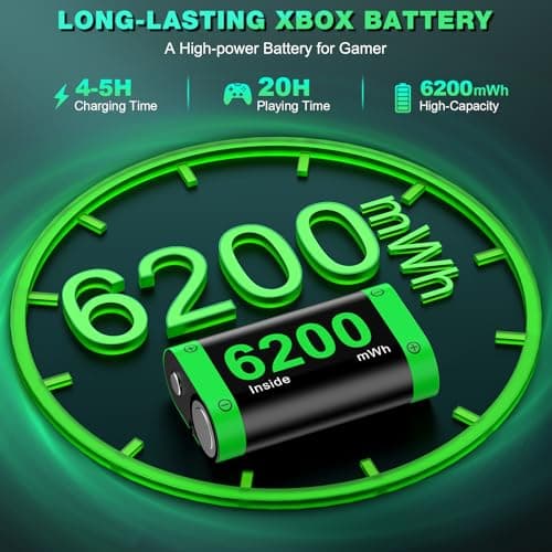 HEYLICOOL 4X 6200mWh Battery Pack Compatible with Xbox One/Series S/X Controller with Charging Station,Rechargeable Battery Pack Charger Accessories for Xbox One/S/X/Elite Controller with RGB Lights — view 2
