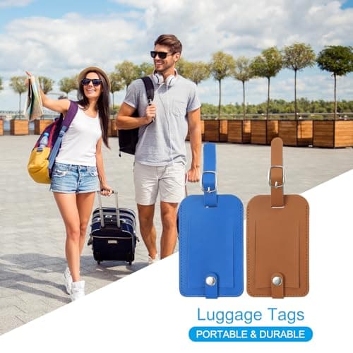 PATIKIL 2 Pack Luggage Bag Tags, PU Leather Suitcase Name Tags with Snap Travel Label Luggage Identifier Privacy Protection Travel Accessories, Blue — view 6