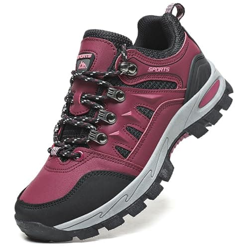 Topwolve Hiking Boots Men's Women's Waterproof Walking Shoes Low Rise Trekking Climbing Shoes Outdoor Backpacking Camping Trails Shoes,Rose Red,4 UK