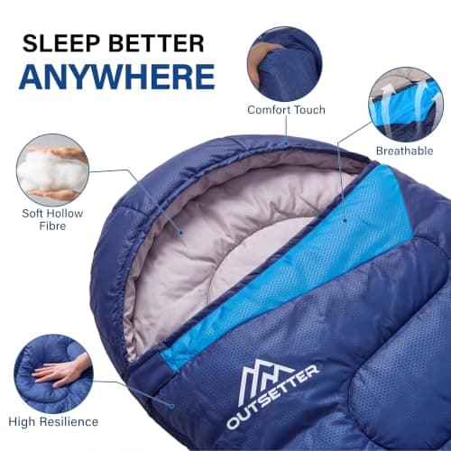 Sleeping Bags for Adults 3 Season Backpacking Lightweight Waterproof Cold Weather Sleeping Bag for Kids Warm Camping Hiking Outdoor Travel Hunting with Compression Bags Navy Blue — view 5