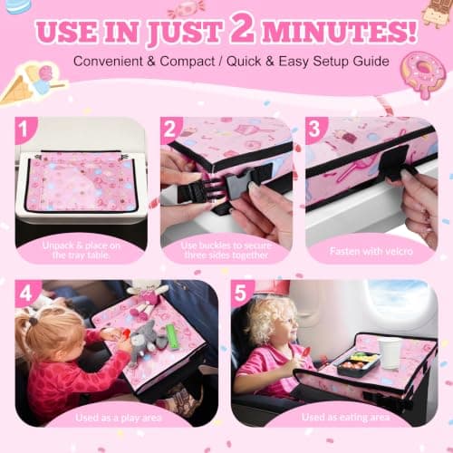 Babenest Airplane Tray Table Cover for Kids with Pockets, Candy Pink — view 3