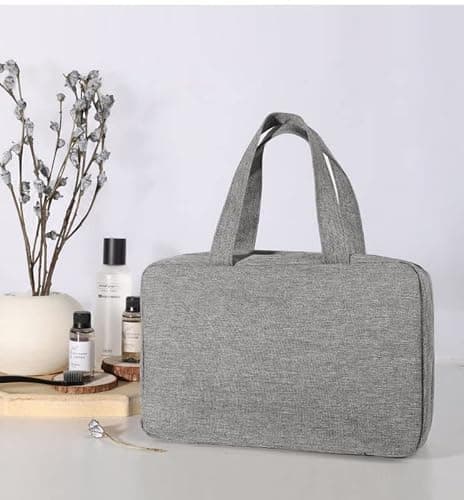 ZiaWorld Travel Toiletry Bag with Hanging Hook, Waterproof Foldable Large Capacity Travel Makeup Bag Organizer, Women & Men Toiletries Bag for Large Full Sized Essential Accessories Cosmetics, Grey — view 6