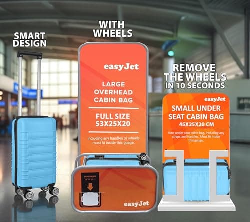 Easyjet Cabin Bag 45x25x20 with Removable Wheels, ABS Hard Shell 4 Spinner Trolley Carry On Suitcase, Hand Luggage Suitcase Fits Ryanair, Jet2, Water Resistant & Safe Locking (Blue, Small) — view 2