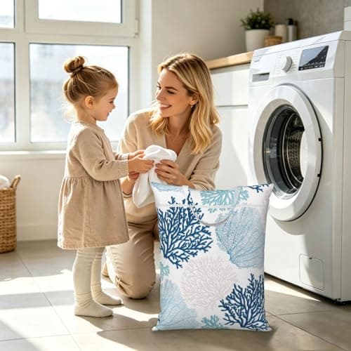 Blue Coral Nautical Teal Sea Coral,Travel Dirty Laundry Bag Foldable Dirty Clothes Bag Durable Storage Bag — view 6