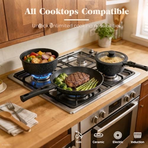 Nonstick Pots and Pans Set 17pcs, Induction Hob Pan Set, Kitchen Cookware Sets with Detachable Handle, RV Frying Pans, Saucepan Sets with Lids, Oven Safe — view 5