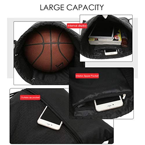 zhuochuan Sports Drawstring Bag, 42 x 50 cm Waterproof Foldable Drawstring Training Bag Unisex for Football Basketball Swimming Gym Beach Pool Camping – Black — view 6