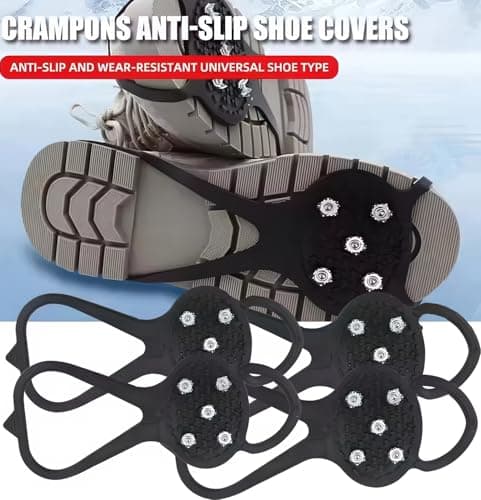 2 Pairs Ice Grippers for Boots and Shoes Anti Slip Snow Cleats with Heavy Duty Steel Spikes Traction for Winter Walking Hiking Climbing Outdoor Travel Fishing Camping for Men and Women — view 4