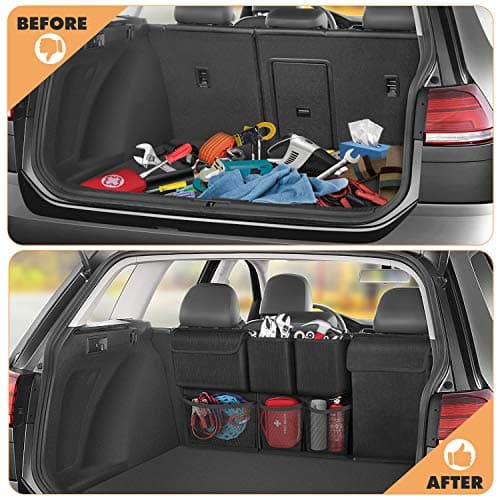 FINPAC Car Boot Organiser, Detachable Seat Back Hanging Organisers, Black-Orange — view 3
