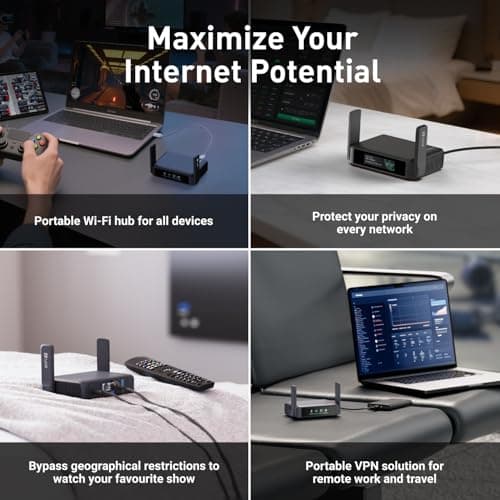 GL.iNet GL-BE3600 Slate 7 Wi-Fi 7 Travel Router Touchscreen 2.5G | Dual-Band Wi-Fi 7, dual 2.5G ports, OpenWrt 23.05, touchscreen, OpenVPN plus WireGuard, 300 g pocket size — view 6