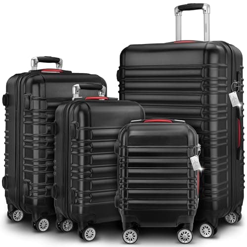 Monzana® 4 Pc Hard Shell Suitcase Set, Small Cabin Suitcase M, L, XL Black