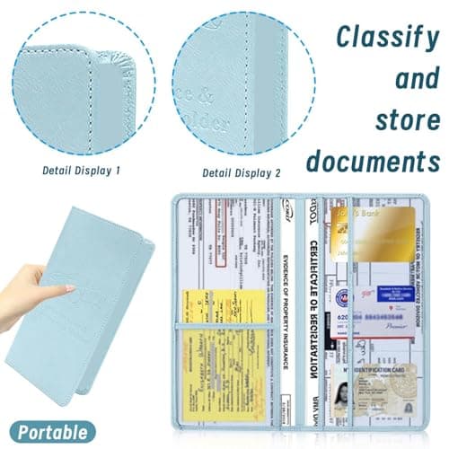 Car Document Holder Organiser, Leather Vehicle Insurance and Registration Holders Wallet Case Travel Card Holder for ID Card, Driving Licence, Key Contact Information Cards, Black — view 3