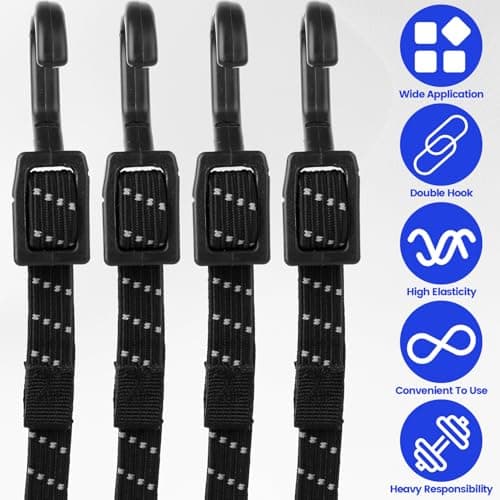 4 Pcs Bike Luggage Straps with Hooks, Elastic Bike Bungee Straps, 39.37 InchBungee Cords with Hooks, Reflective Bungee Cords and FixingsBungee Rope for Caravan Trucks RVs Roof Rack Strapss — view 3