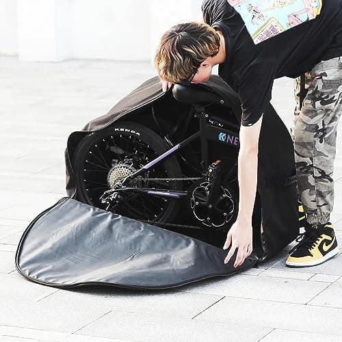 Wanym Bike Travel Bag with Wheels, 20 Inch Folding Bike Carry Bag, Black Folding Bike Carrying Bag, Polyester Storage Waterproof Travel Case Outdoors Transport Accessories for Cars Train Air Travel — view 5