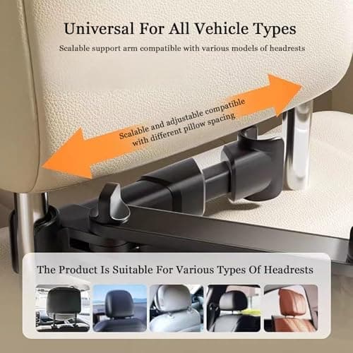 Eastrise Adjustable Car Headrest Tablet Mount Holder Auto Backseat Tablets Stand for Kids Compatible with iPad Air Mini/Cell Phone/Galaxy Tab or Other 4.7-10.5" Device (Black) — view 3