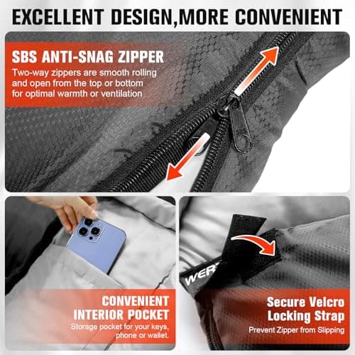 WERTYCITY Cold Weather Sleeping Bag with Hood, 4 Season, Adult Camping — view 4