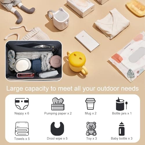 Jalann Baby Changing Bag, Nappy Changing Bag for Mums, Large Capacity Baby Bags with Changing Mat, Waterproof Portable Diaper Backpack, Shoulder Straps for Travel (Black) — view 2
