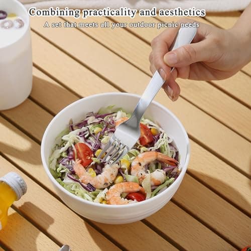 Camping Utensils, Reanea Camping Mess Kit for Travel, Camping, Picnic, Outdoor, Camping Gear Include Knife, Spoon, Fork Cutlery Set, Cup, Bowl, Plate, Camping Essentials for 1 — view 6