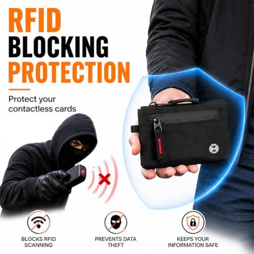 FIREDOG RFID Wallet for Men Women, Compact Travel Organiser with D Ring Attachment, Waterproof Card Holder with Coin Pocket, Small Zipped Pouch for Cash Cards Keys and Everyday Essentials — view 2