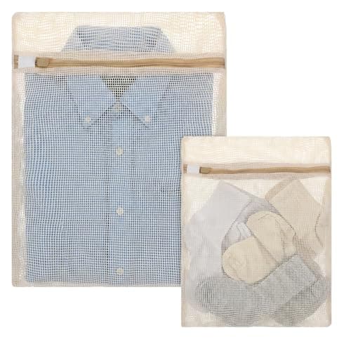 Matwsec 2PCS Cotton Lingerie Bags for Washing Delicates, Mesh Laundry Wash Bags with Zipper for Bra Underwear Clothes Socks, 40x30cm and 30x20cm
