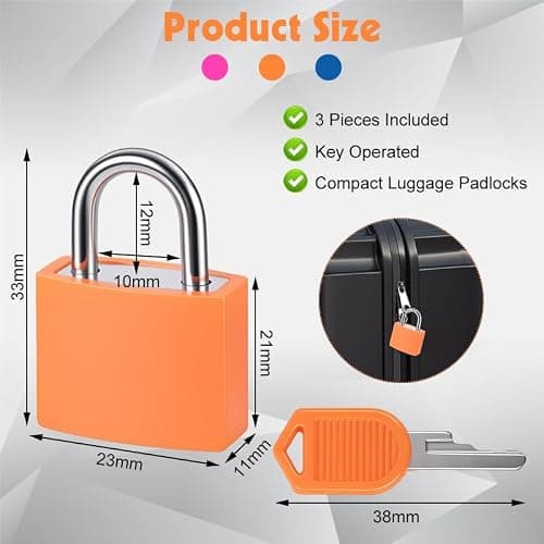 Suitcase Lock with Key 3 Pack Small Travel Padlocks for Luggage Gym Locker School Locker Backpack Diary Cabinet Colour Coded Portable Locks with Keys — view 2