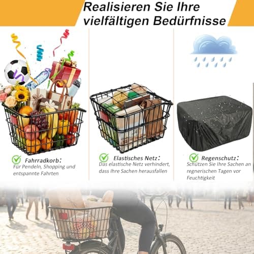 HopesEager Rear Bicycle Basket with Rain Cover and Luggage Net Generous, Strong and Durable Metal Bicycle Basket for Most Bikes and E-Bikes — view 6