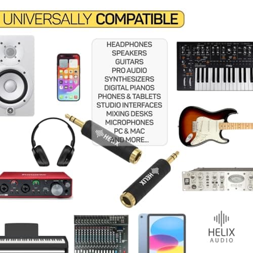 Helix Five Headphone Adapter – 6.35mm to 3.5mm Adapter - Stereo Jack Converter - Gold-Plated 1/4 to Mini Jack Adapter for Headphones, Amps, Mixers, Instruments, Audio Devices (Single) — view 4