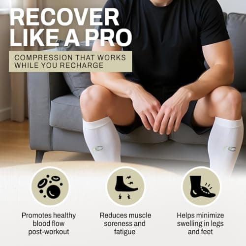ProCompression Compression Calf Sleeves for Men & Women - Shin Sleeves for Shin Splint Relief, Travel, and Running Support - Navy Over White (Small/Medium) — view 5
