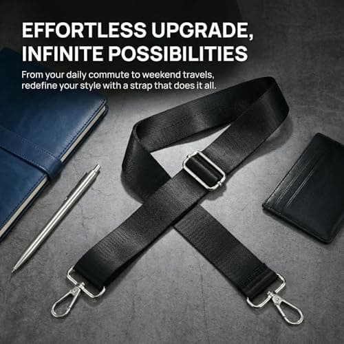 Anseom Universal Replacement Crossbody Bag Strap Changeable Shoulder Straps for Handbags Wide Purse Straps Adjustable Strap with Metal Swivel Hooks for Camera Duffle Laptop (Silver buckle) — view 6