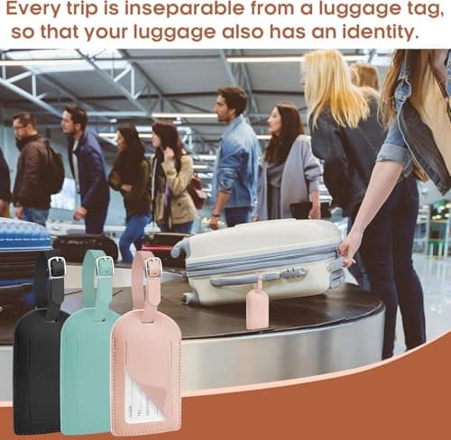 Hengxinc Luggage Tags,3 PCS Leather Suitcase Tags with Adjustable Strap — view 5