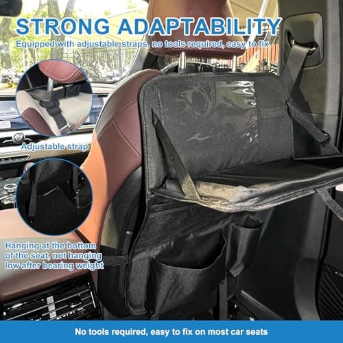 Car Seat Organiser for Kids Multifunctional Waterproof Car Seat Back Protectors Kick Mats with Foldable Tray and Many Pockets 61x42cm Large Storage Bag Travel Accessories for Books, Toys, Snacks — view 6