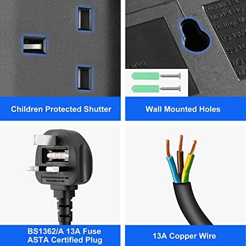 4 Way Extension Lead 1 Metre Compact Cable 13A 3250W Heavy Duty Power Strip with Fire-Retardant Sockets for Home, Office, Study & Travel — view 4