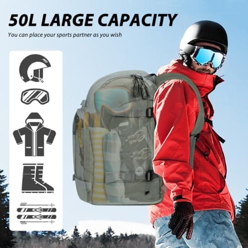 Goloni 50L Ski Backpack, Water‑Resistant Ski Boot Bag,Olive — view 5