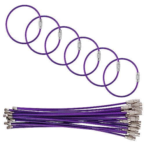 luvtree 5.9in/15cm Stainless Steel Keychain Cable,Wire Diameter 2mm Metal Key Ring Loop Suitable for Sports/Travel/Luggage Tag Holder/ID Tags,20 Pieces,Purple