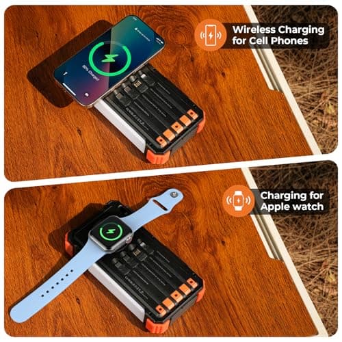BLAVOR Solar Power Bank with Built in Cable 20000mAh Fast Charging Portable Charger, 20W USB C Battery Pack for Mobile Phones with Camping Light, Flashlight, Wireless Charging for Apple Watch — view 5