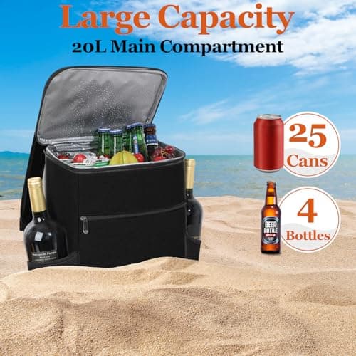 ASelected 18L Cooler Backpack with Hard Liner, 24 Cans Hiking Backpack Cool Bag, Large Insulated Rucksack Coolbag, Soft Cooling Bag for Hiking, Travel, Picnic, Fishing — view 6
