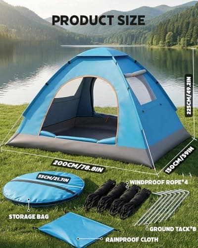 Maraiss Instant Setup Pop Up Tent, Double Doors & Windows, Lightweight Waterproof Sun-Proof Foldable Tent for Outdoor Beach, 2 Man Tent Hiking, Backpacking & Family Camping Light Blue — view 2