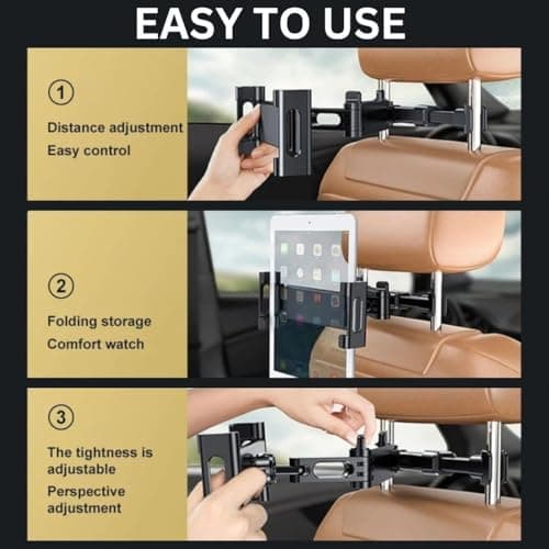 Car Headrest Tablet Holder Mount Stretchable Backseat Tablets Stand for Kids, Car Seat Mounts Compatible with iPad Pro 12.9 Air Mini, iPhone, Galaxy Tab, Switch, All 4.7-12.9" Screen Devices — view 2