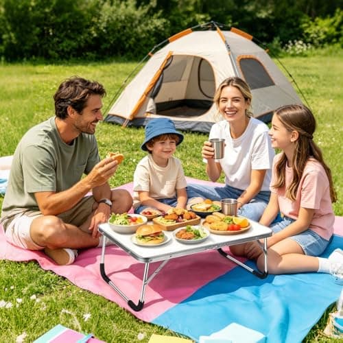 Aomig Portable Folding Outdoor Table Sturdy Picnic Table Aluminium Frame with Handle Small Camp Tables Lightweight Multipurpose Party Dining Table for BBQ Garden Beach Cooking Fishing(Silver Gray) — view 2