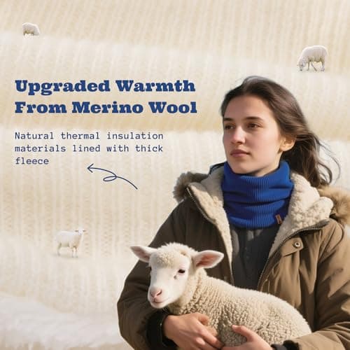 ACUSHLA 100% Merino Wool Neck Gaiter, Lined Winter Neck Warmer, Cream White — view 3