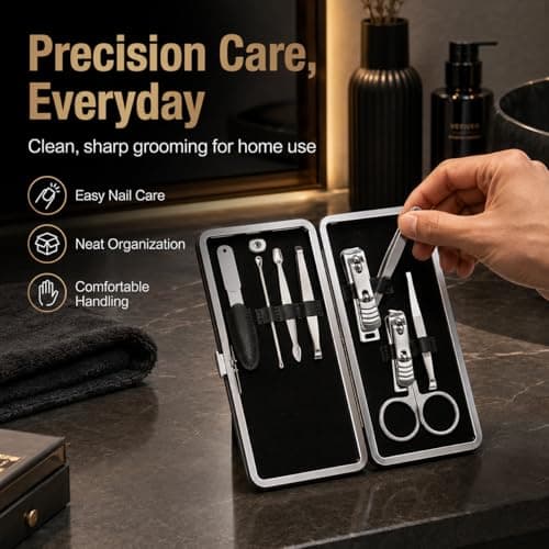 8 Piece Men's Manicure Set in Leather Travel Case – Complete Nail Care Grooming Kit with Clippers, Scissors & Tools – Portable Gift Set for Home & Travel (white) — view 4