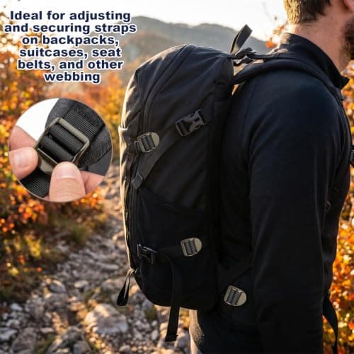 WYRGQIQN 5 PCS Metal Ladder Lock Buckles, 25 mm Inner Width Zinc Alloy Webbing Adjuster Clips, 40 x 31 mm Replacement Strap Buckles for Backpacks, Luggage, Harnesses, Belts and Bag Repair Black — view 6