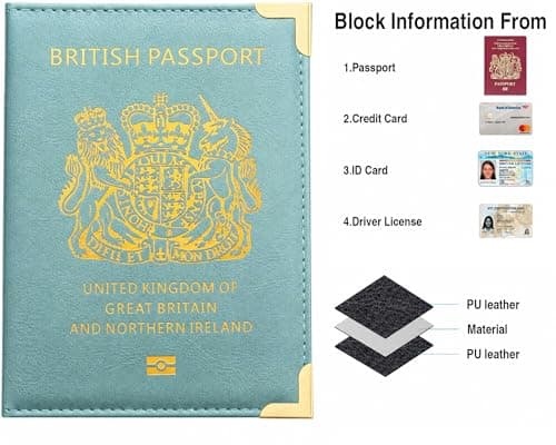 StoneMaxi UK British Passport Holder PU Leather Travel Wallet with Gold Embossed Design (Light Blue) — view 2