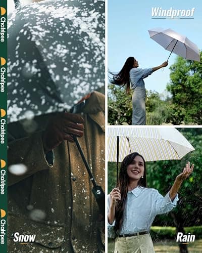 Chakipee Compact Travel Umbrella Windproof Strong- Automatic Folding Umbrellas for Wind and Rain, Portable 210T Fabric 97cm Span - 8 Ribs Stripe Pattern for Men and Women — view 6