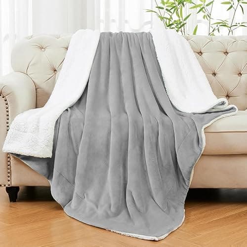Casabella Sherpa Fleece Blanket - Blankets and Throws for Sofa Bed - Thick Warm Throw Blanket for Double Bed - Soft Fluffy Bedding, Travel Accessories - Double, Silver, 150x200cm — view 2