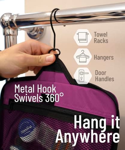 D&D Hanging Toiletry Bag for Women and Men, Large Travel Wash Bag, Purple — view 4
