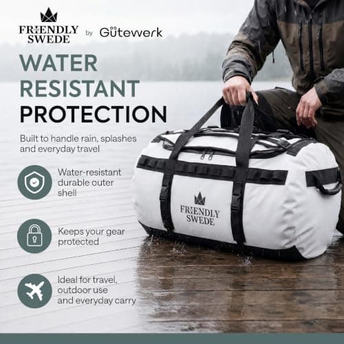 The Friendly Swede Water-Resistant Duffle Bag Backpack, 500D PVC,90L White — view 2