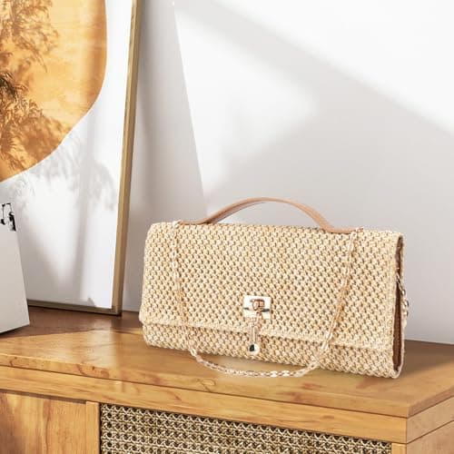 GarveeMore Straw Bag for Women, Woven Envelope Crossbody Purse with Chain — view 2